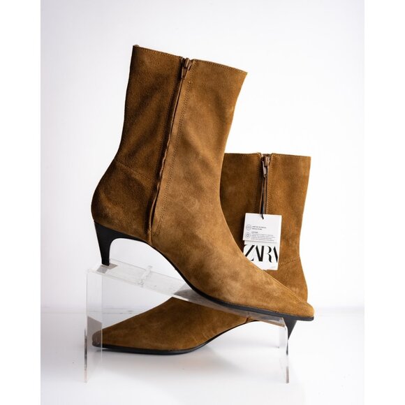 Zara Womens Split Suede Leather Ankle Boots Brown US 9 EU 40 New 1112/410 - Picture 3 of 9